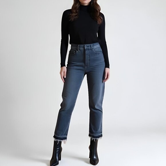 Express High Waist Straight Frayed Ankle Jeans Faded Black Size 8 (29W) - Picture 1 of 11